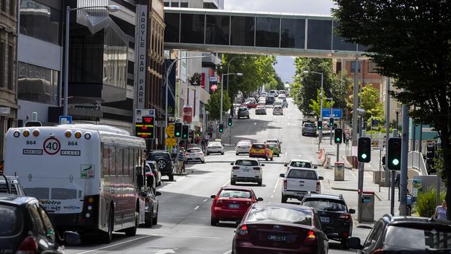 Argyle Street named most dangerous street in Hobart for motor vehicle accidents. Picture: RICHARD JUPE