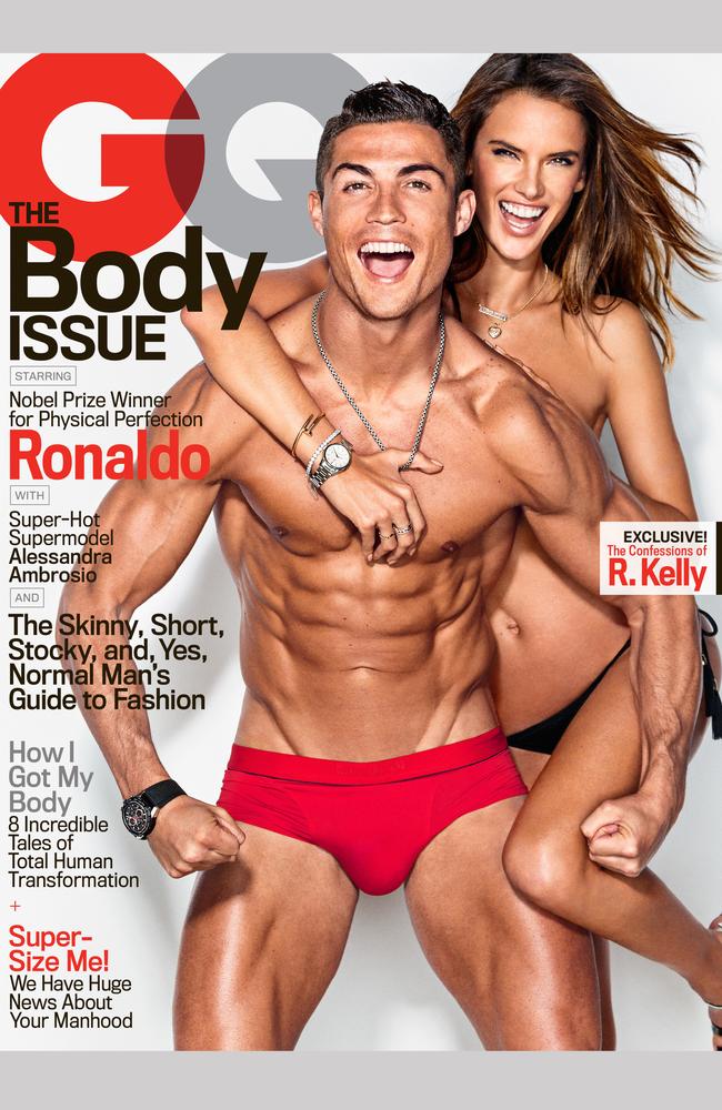 Fit bodies ... Cristiano Ronaldo and Alessandra Ambrosio strip off for GQ magazine. Picture: Ben Watts for GQ