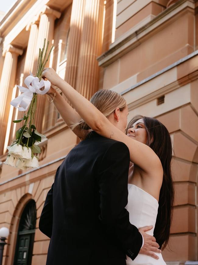 Matildas player Emily Van Egmond has married her partner Kat Thompson in a simple ceremony Picture Instagram