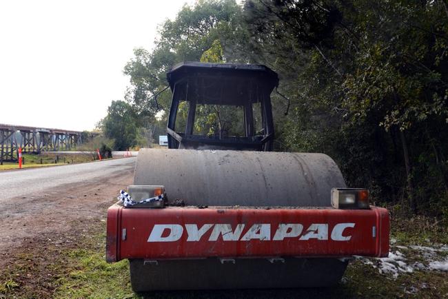 A Lismore City Council roller was destroyed by fire on Winterton Parade, Lismore, near the racecourse. . Picture: Cathy Adams