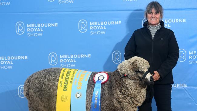 Anne Barber, from Werowna Park, Yass, NSW, with her Black and Coloured supreme champion. Picture: Yuri Kouzmin