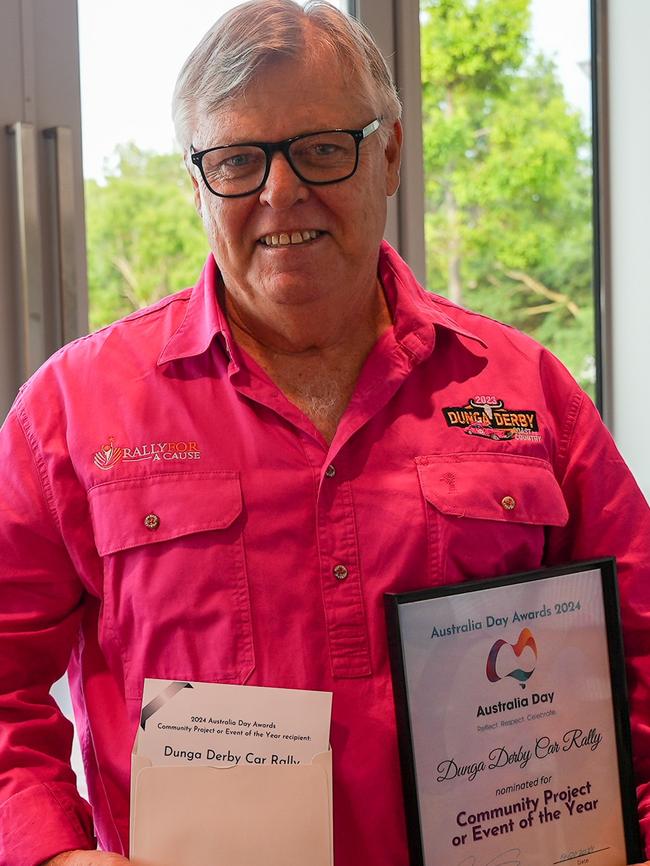 Dunga Derby president Peter Grumley at the Fraser Coast Australia Day Awards at the Hervey Bay Regional Gallery on January 19, 2024.
