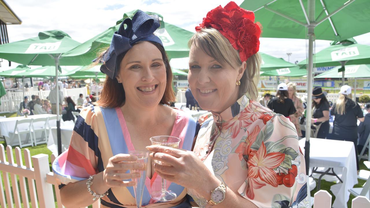 Jenny Perkins and Sonia Sexton at the 2023 Audi Centre Toowoomba Weetwood race day at Clifford Park Racecourse.