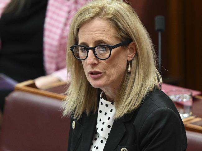 CANBERRA, AUSTRALIA, NewsWire Photos. JUNE 16, 2023: Senator Katy Gallagher during Question time in the Senate at Parliament House in Canberra. Picture: NCA NewsWire / Martin Ollman