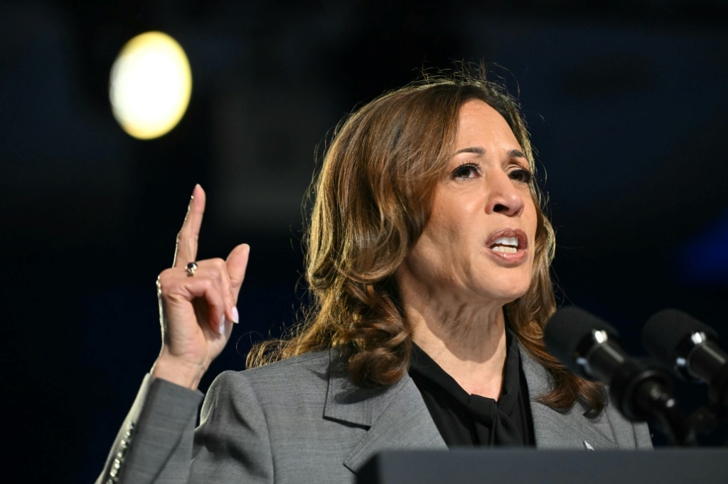 US Vice President Kamala Harris speaks about reproductive rights at a campaign event at the Cobb Energy Center in Atlanta, Georgia, on September 20, 2024