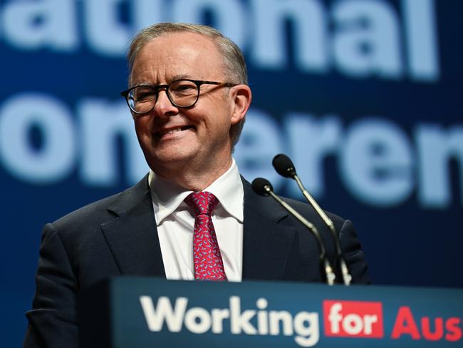 Prime Minister Anthony Albanese closing the 49th ALP National Conference in Brisbane. Picture: Dan Peled / NCA NewsWire