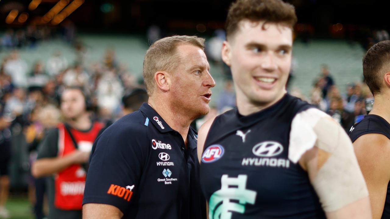 Voss says the Blues’ unusually heavy workload in preparation for their round 2 bye could have led to fatigue and skill errors against Richmond on Thursday night. Picture: Michael Willson / Getty Images