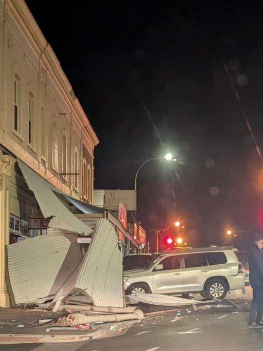 Damage to the exterior of shop fronts along Gawler’s main street. Picture: Peter Macc on Facebook.