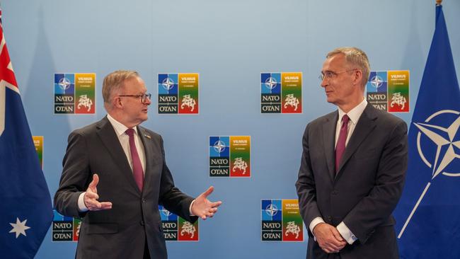 Australian Prime Minster Anthony Albanese and Secretary General Jens Stoltenberg at NATO. Picture: Twitter