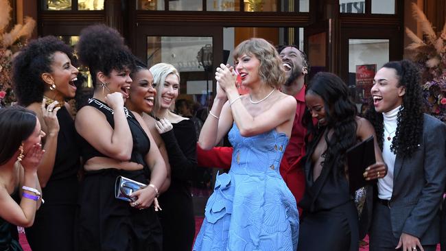 US singer Taylor Swift alongside dancers and band arrive at the world premiere of the Eras Tour movie in LA. Picture: AFP