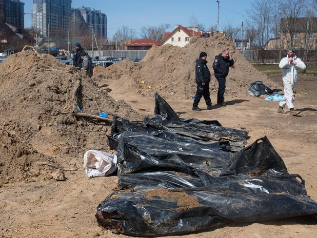 Bodies exhumed from a mass grave in Bucha. Picture: Getty Images