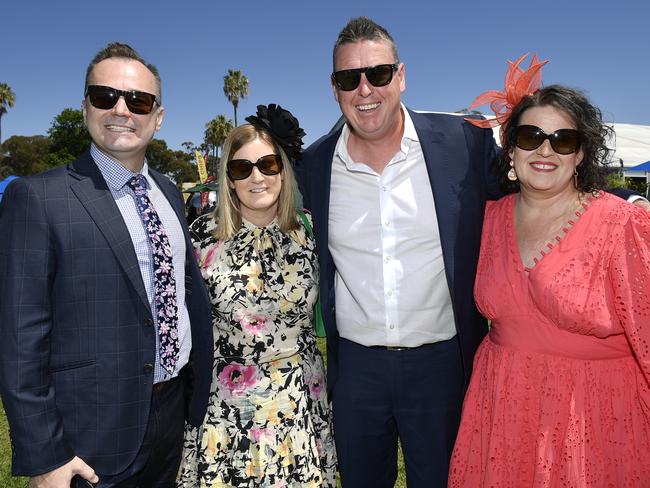 Apiam Bendigo Cup was held at Bendigo Racecourse, Bendigo, Victoria, on Wednesday, October 30th, 2024. Pictured enjoying the horse racing carnival are Joel, Sally, Roland and Leanne. Picture: Andrew Batsch