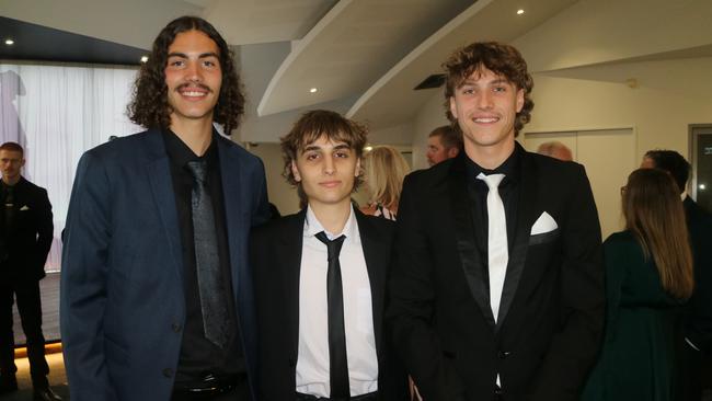 Jayden Belcher, Alex Stefanopoulous and Luca Darin at the Australian Industry Trade College 2024 formal at the Maroochy RSL.