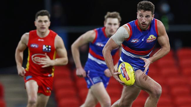 Bontempelli charges out of the middle during a dominant game by the Bulldogs superstar. Picture: Michael Klein