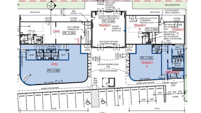 Floor plans for the heritage listed Ropes Crossing Fire Station. New areas are in blue. Picture: Supplied