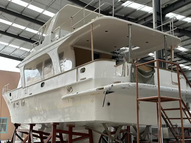 One of the unfinished motor yachts in Ningbo boat yard