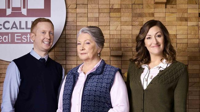 Luke McGregor, Noela Foxcroft and Celia Pacquola star in Rosehaven. Picture: Supplied.