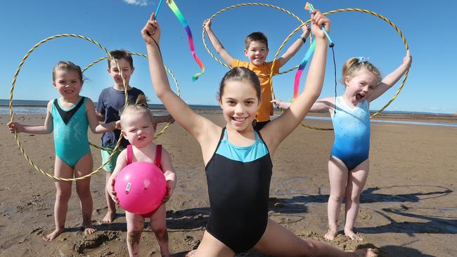 Striving for future Olympic success is Amelia, Ben, Sarah and Fraser Long with Claudia and Celeste Stuchbury. Picture: Annette Dew