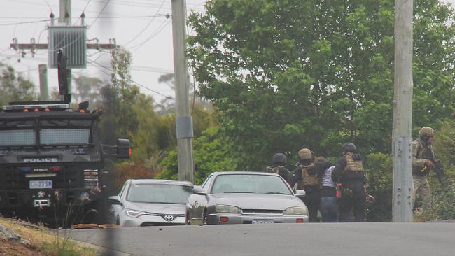 Siege in Launceston suburb Trevallyn involving Tasmania Police. Picture: BRUCE MOUNSTER