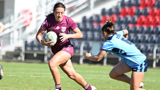 QLD player Tavarna Papalii QLD girls Vs NSWCHS ASSRL grand finals Friday July 7, 2023. Picture, John Gass