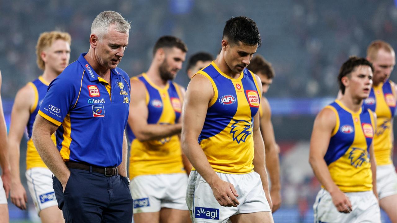 Adam Simpson and the lowly Eagles. Photo by Dylan Burns/AFL Photos via Getty Images.