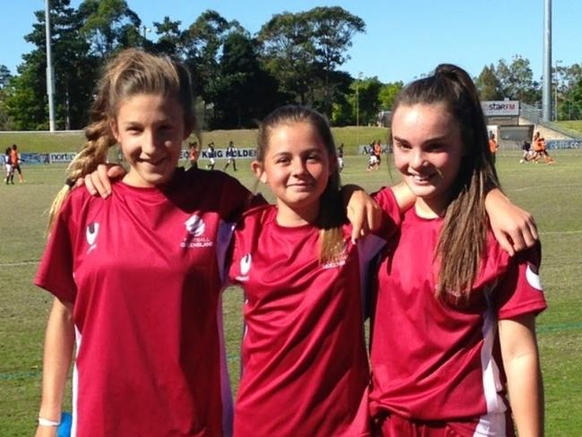 Leah Davidson (left) with her Palm Beach teammates that were selected in the Queensland under-13 squad. Picture: Supplied.