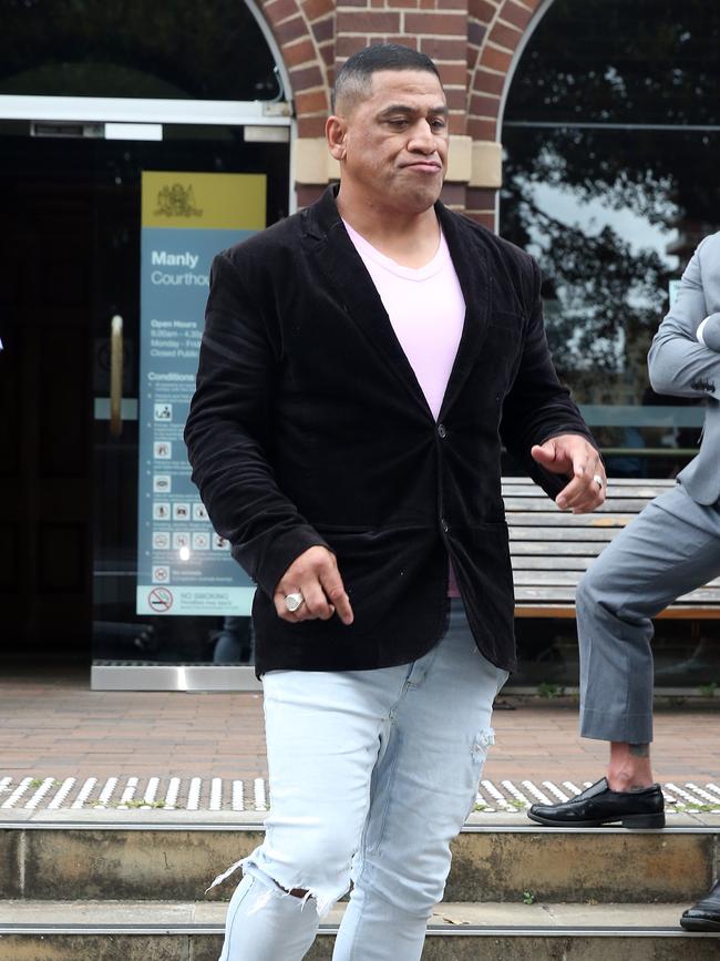 Former Manly NRL star John Hopoate leaves Manly Local Court today. Picture: Richard Dobson