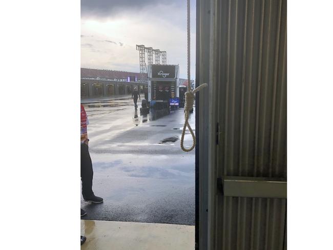 The noose found in the garage stall of black driver Bubba Wallace at Talladega Superspeedway. The FBI concluded it was not the result of a hate crime. Picture: AP