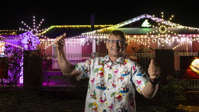 Nigel Phillips shows off his Wyreema Christmas lights display, Monday, December 13, 2021. Picture: Kevin Farmer