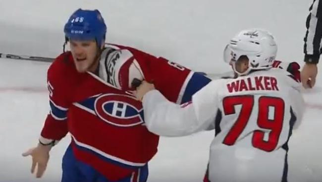 Nathan Walker melawan video Andrew Shaw, hit Connor Hobbs, Capitals vs Canadiens