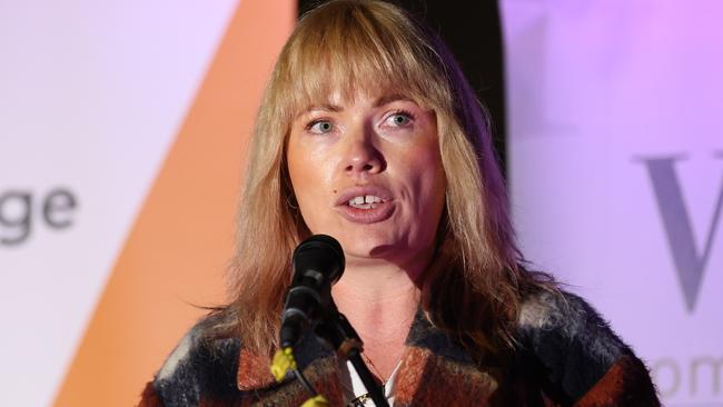 Feminist commentator Clementine Ford, pictured spearking at a Ballarat march honouring victims of domestic violence is facing legal action. Picture: Brendan Beckett