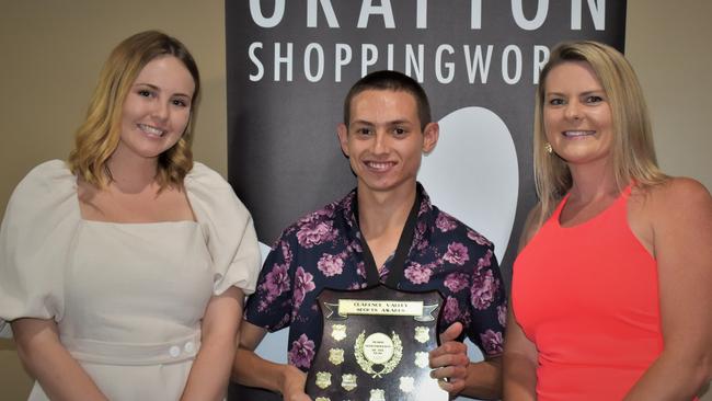 Clarence Valley Senior Sportserson of the Year Mitch Christiansen with Grafton Shoppingworld's Lauren Duguid and Chrystal Davies at the 2020 Clarence Valley Sports Awards at Grafton District Services Club on Saturday, 14th November, 2020. Photo Bill North / The Daily Examiner