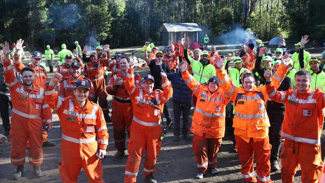 Rescuers celebrate. Picture: David Crosling