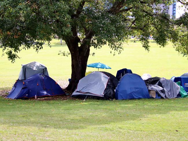 Hard facts driving fiction … homeless people living at Musgrave Park in Brisbane.