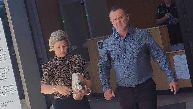 Darrin John Brown leaving Beenleigh Magistrates Courthouse with partner on September 27, 2023.