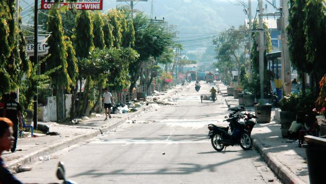 The street Stephen Carroll ran down, with the mountain he ran up in the background. Picture: Stephen Carroll.