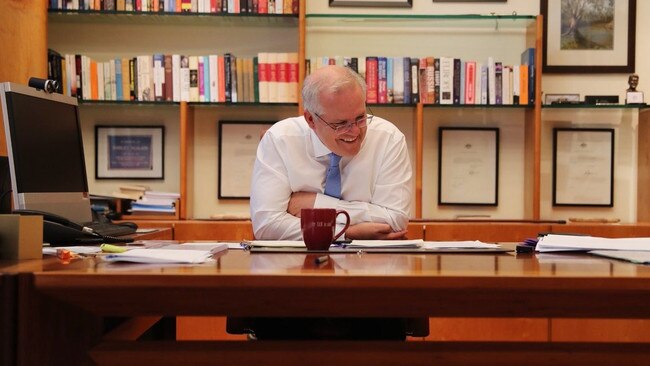 Scott Morrison talks to Joe Biden. Picture Twitter.