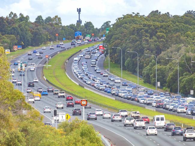 Traffic heading to the Sunshine Coast along the Bruce Highway seen from Boundary Road, North Lakes, Friday, August 14, 2020 - Picture: Richard Walker