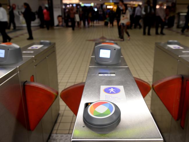 Stock images of Transport Sydney Trains, Opal card reader at Town Hall station, Sydney, Monday, Sept. 2, 2013. (AAP Image/Dan Himbrechts) NO ARCHIVING