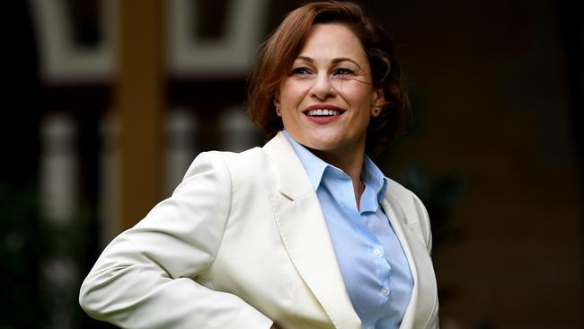 Queensland Deputy Premier and Treasurer Jackie Trad speaks during a press conference at Parliament House in Brisbane, Tuesday, April 28, 2020. (AAP Image/Dan Peled) NO ARCHIVING