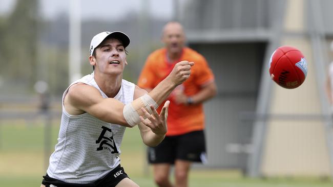 Connor Rozee training during Port Adelaide’s pre-season camp to Maroochydore. Picture: Sarah Reed