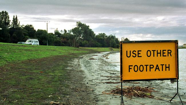 Flooding in Glenelg North due to failure of Patawalonga flood gates after heavy rain. Picture: Greg Higgs