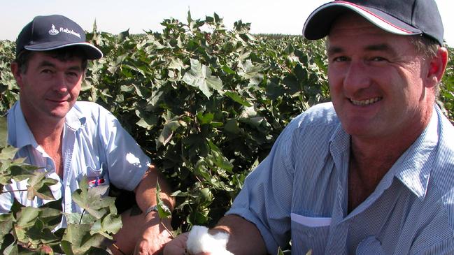 Roger (left) and Tim Commins on-farm in 2008. Picture: File