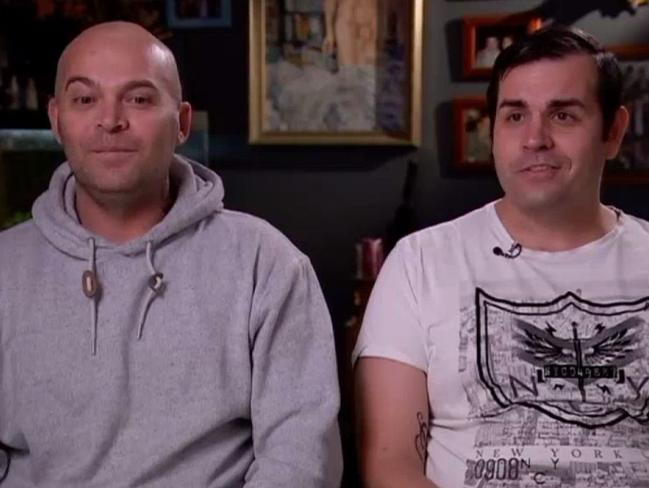 Couple Ben Rogers (left) and Mark Poidevin oppose gay marriage. Picture: ABC 7.30