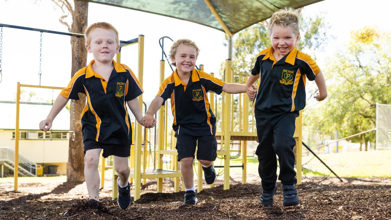 My First Year 2022: Pilton State School Prep students Lawson, Harry and Oliver, Tuesday, March 1, 2022. Picture: Kevin Farmer