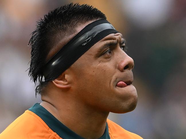 BRISBANE, AUSTRALIA - AUGUST 10: Allan Alaalatoa of the Wallabies looks on during The Rugby Championship match between Australia Wallabies and South Africa Springboks at Suncorp Stadium on August 10, 2024 in Brisbane, Australia. (Photo by Matt Roberts/Getty Images)