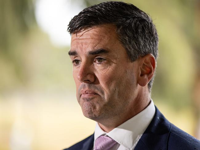 MELBOURNE, AUSTRALIA - NewsWire Photos - 15 FEBRUARY, 2025: Victorian Opposition Leader Brad Battin speaks to the media at Jensen Reserve in Footscray. Picture: NewsWire / Diego Fedele