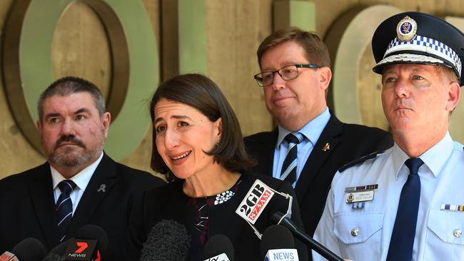 NSW Premier Gladys Berejiklian announced the largest increase in police numbers in 30 years. Picture: AAP Image/Dean Lewins