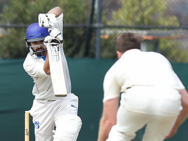 Sunam Gautam drives during Greenvale’s loss to Footscray. Picture: Josie Hayden