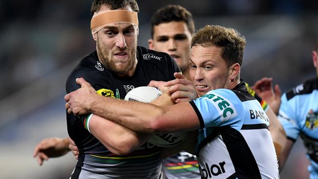 Matt Moylan has improved his defence since joining the Sharks. Picture: AAP